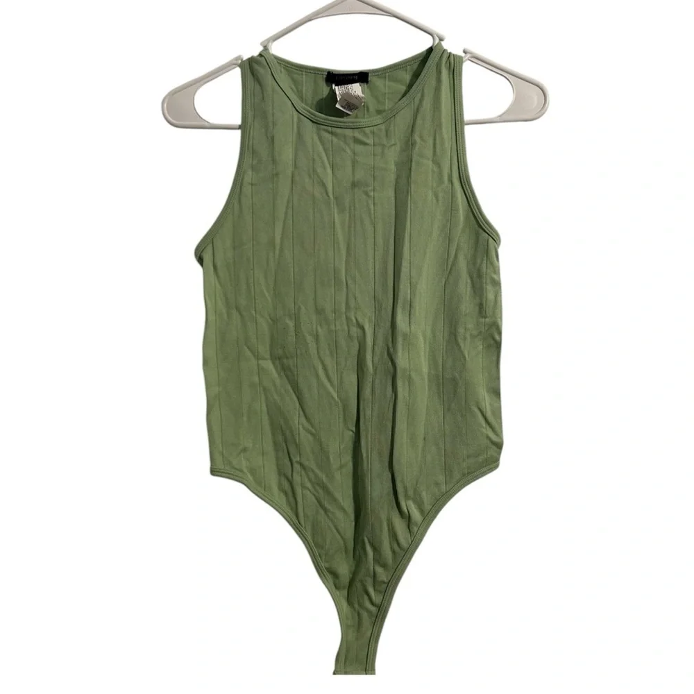 Forever 21 Ribbed Sleeveless Crew Neck Classy Basic Light Green Bodysuit